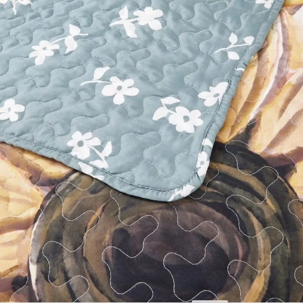 Sunflower Bouquet Printed Lightweight KING Quilt Set Cottagecore Farmhouse